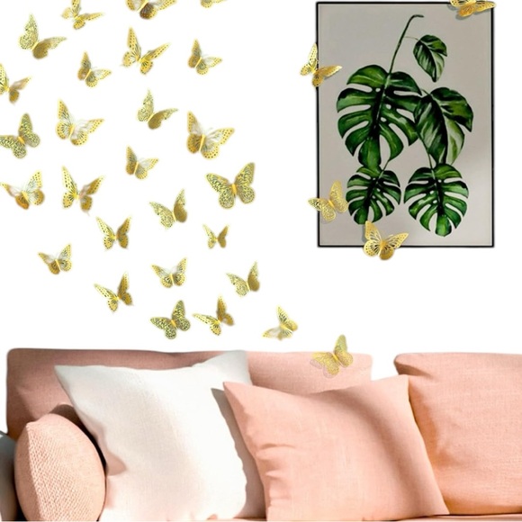 6 DECOR, RANDOM BUTTERFLIES 🪢 GOLD IN 4 DIFFERENT STYLES/SIZES - Picture 3 of 5